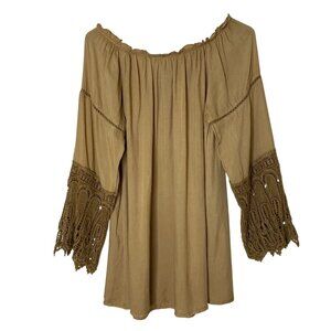 Scully L Off-Shoulder Peasant Top Crochet Bell Sleeve Boho Western Festival